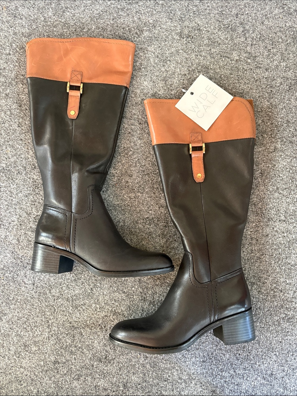 Franco Sarto Two-Tone Brown & Tan Leather Riding Boots - Wide Calf - Size 6.5